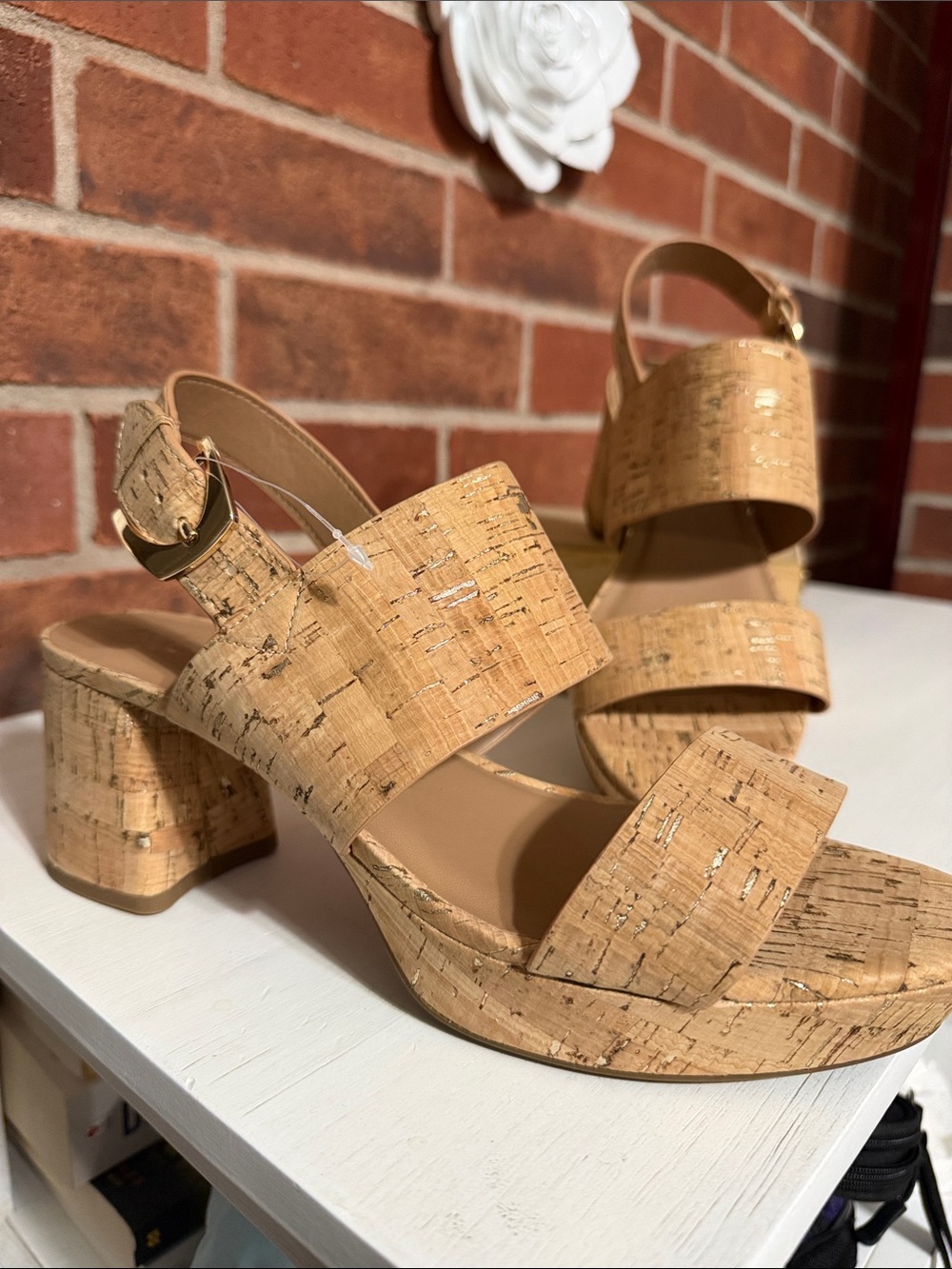 AEROSOLES Cork-Effect Platform Sandals — Natural Tan
